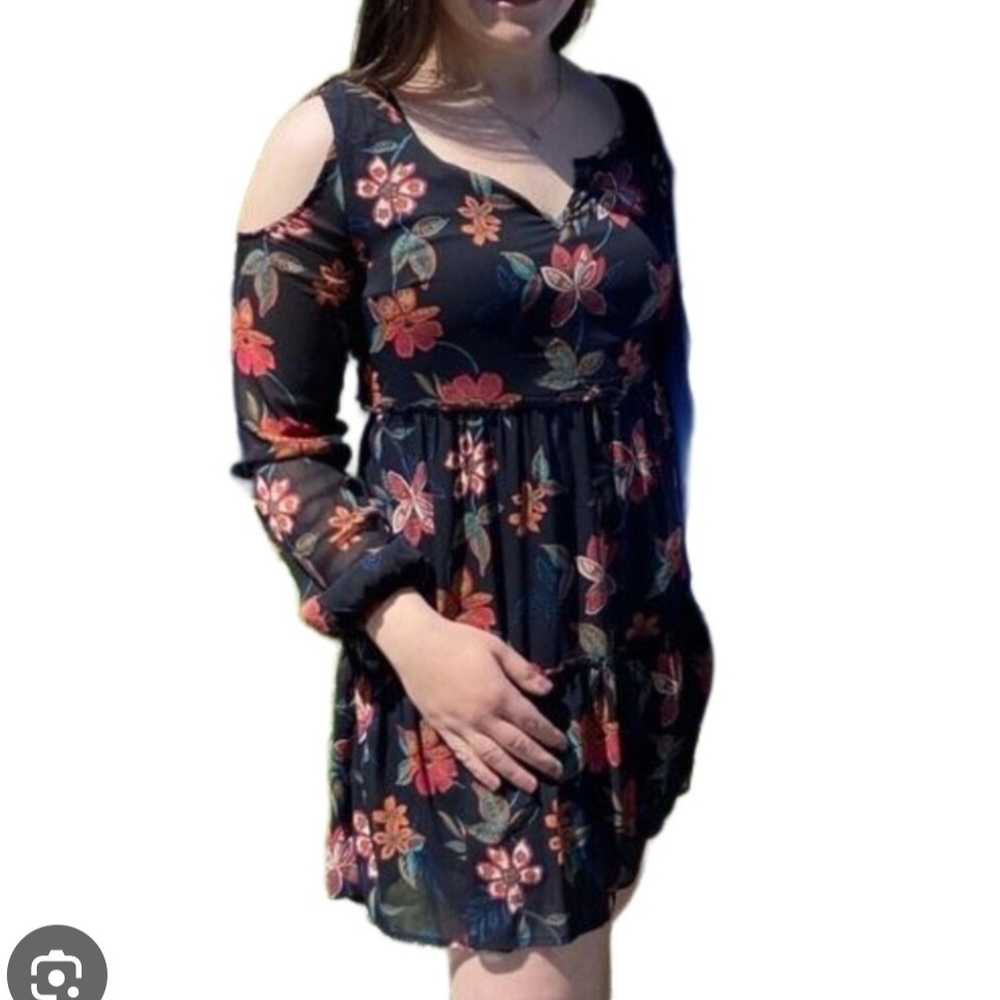 Hollister Black Floral Long Sleeve Dress